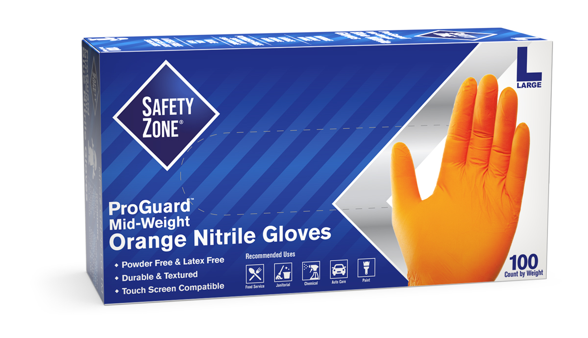 Safety Zone® #GNPR-1M-OR ProGuard Orange Nitrile Gloves (5.5-mil) 